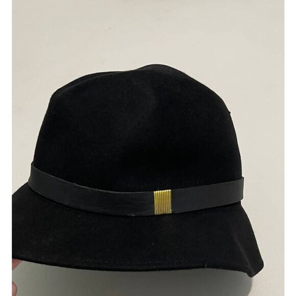 Black Wool Cloche Hat with Band Winter Fall Fashion Hat Floppy Boho Gold Accents - Picture 8 of 9